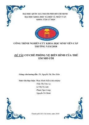 Cơ chế phòng vệ điển hình của trẻ em mồ côi công trình nghiên cứu khoa học sinh viên giải nhì cấp trường
