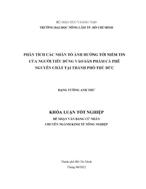 Tài liệu phân tích các nhân tố ảnh hưởng tới niềm tin của người tiêu dùng vào sản phẩm cà phê nguyên chất