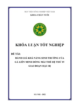 Đánh giá khả năng sinh trưởng của gà liên minh dòng mái thế hệ thứ iv giai đoạn hậu bị