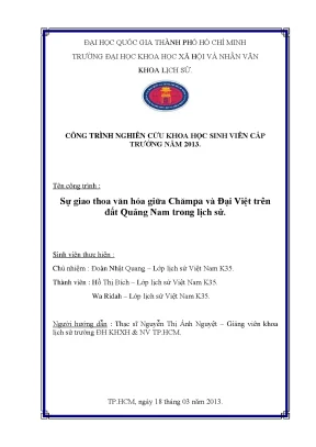 Sự giao thoa văn hóa giữa chămpa và đại việt trên đất quảng nam trong lịch sử đề tài sinh viên nghiên cứu khoa học cấp trường 2013