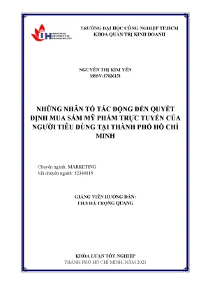 Những nhân tố tác động đến quyết định mua sắm mỹ phẩm trực tuyến của ngừời tiêu dùng tại thành phố hồ chí minh