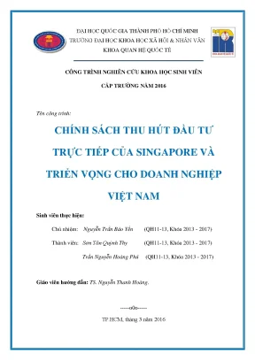 Chính sách thu hút đầu tư trực tiếp của singapore và triển vọng cho doanh nghiệp việt nam công trình nghiên cứu khoa học sinh viên cấp trường