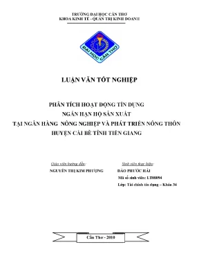 Phân tích hoạt động tín dụngngắn hạn hộ sản xuấttại ngân hàng nông nghiệp và phát triển nông thônhuyện cái bè tỉnh tiền giang