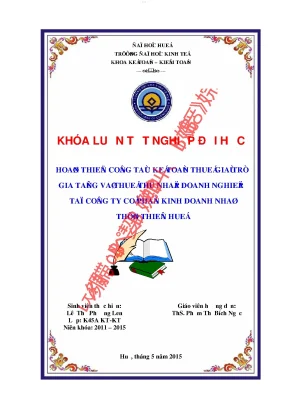 Hoàn thiện công tác kế toán thuế giá trị gia tăng và thuế thu nhập doanh nghiệp tại công ty cổ phần kinh doanh nhà thừa thiên huế