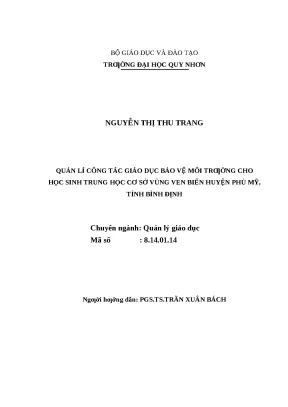 0532 quản lý công tác giáo dục bảo vệ môi trường cho học sinh trung học cơ sở vùng ven biển huyện phù mỹ tỉnh bình định luận văn tốt nghiệp