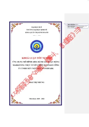 Ứng dụng mô hình aida đánh giá hoạt động marketing trực tuyến trên fanpage công ty tnhh mtv nội thất woodpark