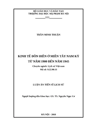 Luận án kinh tế đồn điền ở miền tây nam kỳ từ năm 1900 đến năm 1945