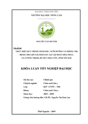 Khóa luận tốt nghiệp thực hiện quy trình chăm sóc nuôi dưỡng và phòng trị bệnh cho lợn nái tại trang trại chăn lợn tập đoàn hòa phát xã lương thịnh huyện trấn yên tỉnh yên bái