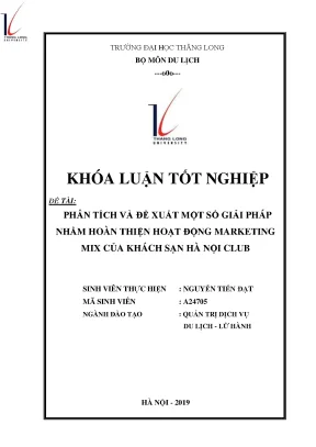 Phân tích và đề xuất một số giải pháp nhằm hoàn thiện hoạt động marketing mix của khách sạn hà nội club