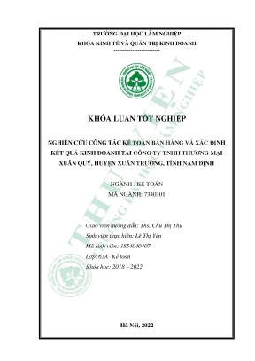 Nghiên cứu công tác bán hàng và xác định kết quả kinh doanh tại công ty tnhh thương mại xuân quý huyện xuân trường tỉnh nam định