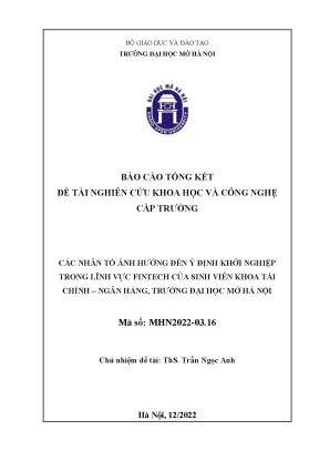 Các nhân tố ảnh hưởng đến ý định khởi nghiệp trong lĩnh vực fintech của sinh viên khoa tài chính ngân hàng trường đại học mở hà nội