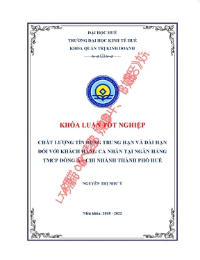 Chất lượng tín dụng trung hạn và dài hạn đối với khách hàng cá nhân tại ngân hàng tmcp đông á chi nhánh thành phố huế