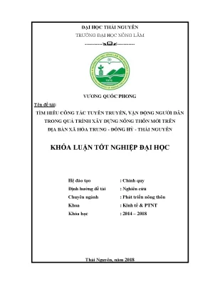 Tìm hiểu công tác tuyên truyền vận động người dân trong quá trình xây dựng nông thôn mới trên địa bàn xã hóa trung đồng hỷ thái nguyên