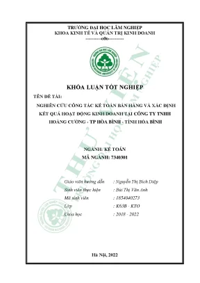 Nghiên cứu công tác kế toán bán hàng và xác định kết quả hoạt động kinh doanh tại công ty tnhh hoàng cường tp hòa bình tỉnh hòa bình