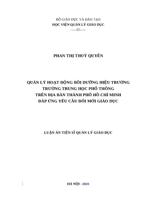 Luận án tiến sĩ quản lý hoạt động bồi dưỡng hiệu trưởng trường trung học phổ thông trên địa bàn thành phố hồ chí minh đáp ứng yêu cầu đổi mới giáo dục