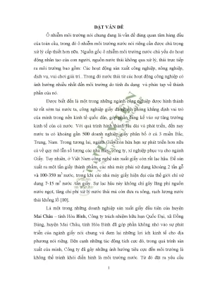 Nghiên cứu ảnh hưởng của nước thải sản xuất giấy tại công ty trách nhiệm hữu hạn quốc đại xã đồng bảng huyện mai châu tỉnh hòa bình đến chất lượng môi trường nước khu vực xung quanh công ty