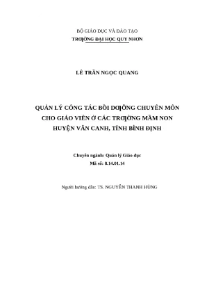 0543 quản lý công tác bồi dưỡng chuyên môn cho giáo viên ở các trường mầm non huyện vân canh tỉnh bình định luận văn tốt nghiệp