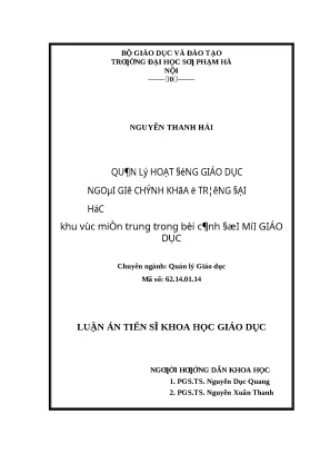 Luận án quản lý hoạt động giáo dục ngoài giờ chính khóa ở trường đại học khu vực miền trung trong bối cảnh đổi mới giáo dục