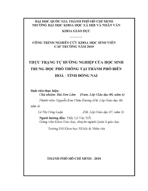 Thực trạng tự hướng nghiệp của học sinh trung học phổ thông tại thành phố biên hòa tỉnh đồng nai công trình nghiên cứu khoa học sinh viên cấp trường năm 2010