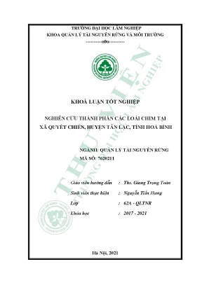 Nghiên cứu thành phần các loài chim tại xã quyết chiến huyện tân lạc tỉnh hòa bình