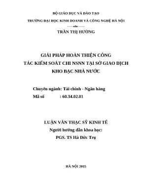 Luận văn thạc sĩ giải pháp hoàn thiện công tác kiểm soát chi ngân sách nhà nước tại sở giao dịch kho bạc nhà nước