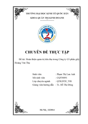 Chuyên đề thực tập hoàn thiện quản trị tiêu thụ trong công ty cổ phần giấy hoàng văn thụ