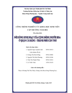 Đời sống sinh hoạt của cộng đồng người hoa ở quận cái răng thành phố cần thơ đề tài sinh viên nghiên cứu khoa học cấp trường 2011
