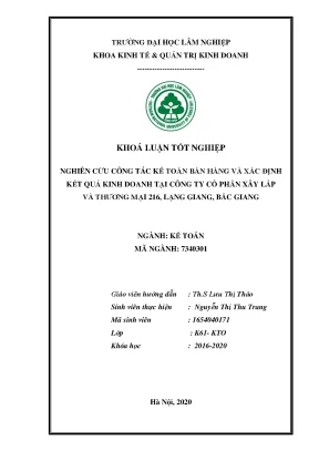 Khoá luận tốt nghiệp kế toán nghiên cứu công tác kế toán bán hàng và xác định kết quả kinh doanh của công ty cổ phần xây lắp và thương mại 216 bắc giang