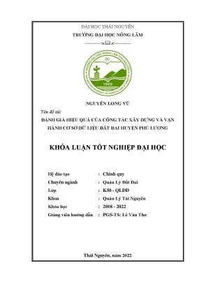 Đánh giá hiệu quả của công tác xây dựng và vận hành cơ sở dữ liệu đất đai huyện phú lương