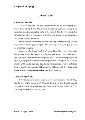 Luận văn tốt nghiệp hoàn thiện cơ cấu tổ chức công ty xi măng hoàng thạch