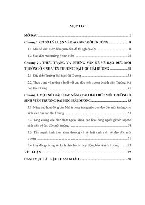 Đạo đức môi trường ở sinh viên trường đại học hải dương hiện nay thực trạng và những vấn đề