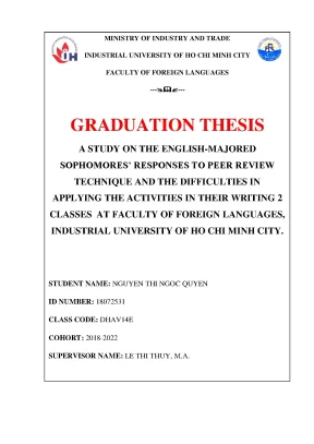 A study on the english majored sophomores responses to peer review technique and the difficulties in applying the activities in their writing 2 classes at faculty of foreign languages ind