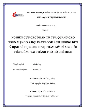 Nghiên cứu các nhân tố của quảng cáo trên mạng xã hội facebook ảnh hưởng đến ý định sử dụng dịch vụ thẩm mỹ của người tiêu dùng tại thành phố hồ chí minh