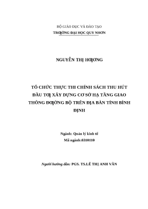 0127 tổ chức thực thi chính sách thu hút đầu tư xây dựng cơ sở hạ tầng giao thông đường bộ trên địa bàn tỉnh bình định luận văn tốt nghiệp