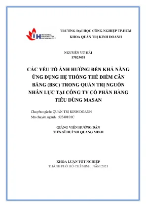 Các yếu tố ảnh hưởng đến khả năng ứng dụng hệ thống thẻ điểm cân bằng bsc trong quản trị nguồn nhân lực tại công ty cổ phần hàng tiêu dùng masan