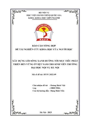 Xây dựng lối sống xanh hướng tới mục tiêu phát triển bền vững ở việt nam cho sinh viên trường đại học nội vụ hà nội