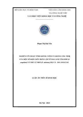 Luận án tiến sĩ nghiên cứu hoạt tính kháng viêm và kháng ung thư của một số hợp chất phân lập từ hai loài tầm bóp p angulata và thù lù nhỏ p minima họ cà solanaceae