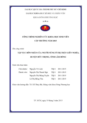 Tập tục hôn nhân của người nùng ở thị trấn liên nghĩa huyện đức trọng tỉnh lâm đồng công trình nghiên cứu khoa học sinh viên cấp trường