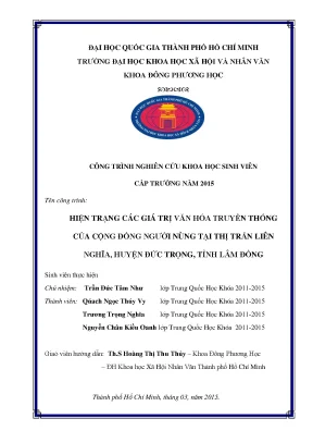 Hiện trạng các giá trị văn hóa truyền thống của cộng đồng người nùng tại thị trấn liên nghĩa huyện đức trọng tỉnh lâm đồng công trình nghiên cứu khoa học sinh viên cấp trường