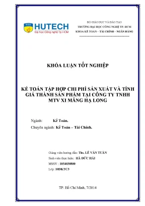 Khóa luận tốt nghiệp kế toán tập hợp chi phí sản xuất và tính giá thành sản phẩm tại công ty tnhh mtv xi măng hạ long