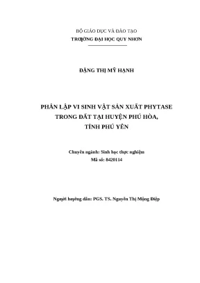 0655 phân lập vi sinh vật sản xuất phytase trong đất tại huyện phú hòa tỉnh phú yên luận văn tốt nghiệp