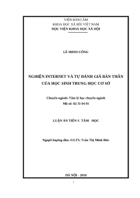 Luận án nghiện internet và tự đánh giá bản thân của học sinh trung học cơ sở