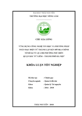 Khóa luận tốt nghiệp ứng dụng công nghệ tin học và phương pháp toàn đạc điện tử thành lập bản đồ địa chính phường phú diễn quận bắc từ liêm thành phố hà nội biên tập xử lý số liệu tại tờ số 26 tỷ lệ 1 500