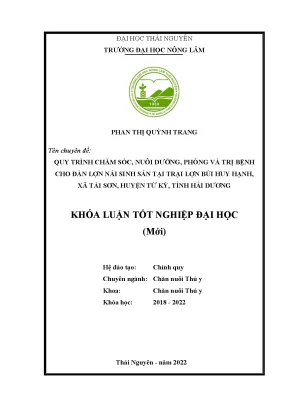 Quy trình chăm sóc nuôi dưỡng phòng và trị bệnh trên lợn nái sinh sản tại trang trại lợn bùi huy hạnh xã tái sơn huyện tứ kỳ tỉnh hải dương