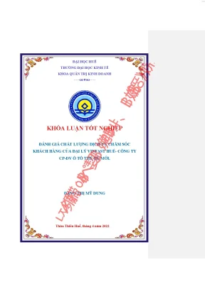 Đánh giá chất lượng dịch vụ chăm sóc khách hàng của đại lý vinfast huế công ty cp dv ô tô thế hệ mới