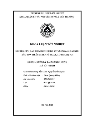 Nghiên cứu đặc điểm khu hệ bò sát reptilia tại khu bảo tồn thiên nhiên pù hoạt tỉnh nghệ an