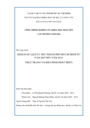 Khách du lịch úc đến thành phố hồ chí minh từ năm 2007 đến năm 2012 thực trạng và biện pháp phát triển công trình nghiên cứu khoa học sinh viên cấp trường