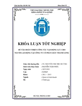 Hoàn thiện công tác tạo động lực cho người lao động tại công ty cổ phần giấy thanh long