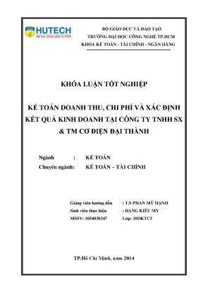 Khóa luận tốt nghiệp kế toán doanh thu chi phí và xác định kết quả kinh doanh tại công ty tnhh sxtm cơ điện đại thành