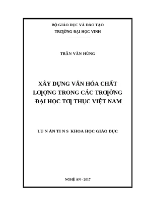 Luận án xây dựng văn hóa chất lượng trong các trường đại học tư thục việt nam